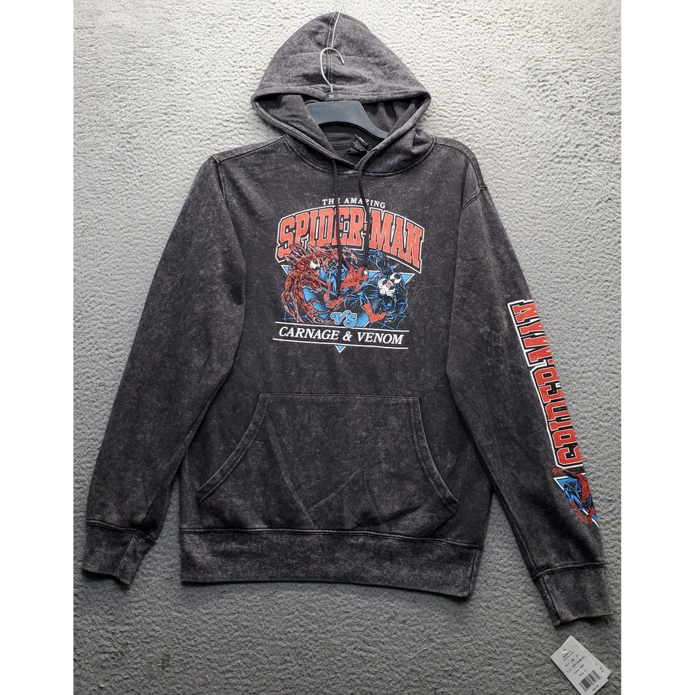 Marvel Hoodie Mens Small Gray Spider-Man vs Carnage & Venom Graphic Mineral Wash